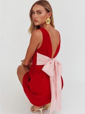 Red Mini Dress with Pink Bow Back size M